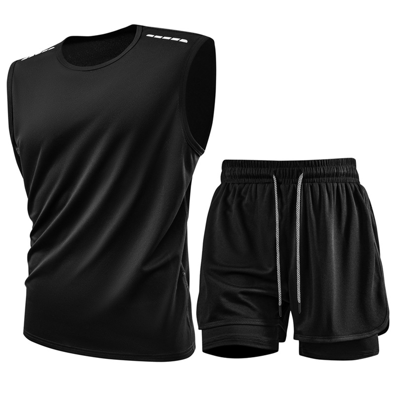 Trajes deportivos casuales transfronterizos de verano chaleco grande hombre falso de dos pantalones cortos deportivos sueltos trajes de tamaño europeo image 3