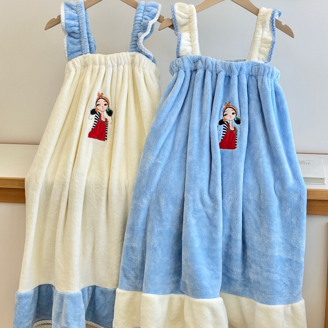 Linda niña bordada toalla de baño cómoda toalla de baño lana de coral absorbente de agua, secado rápido, suave y agradable para la piel toalla facial para adultos