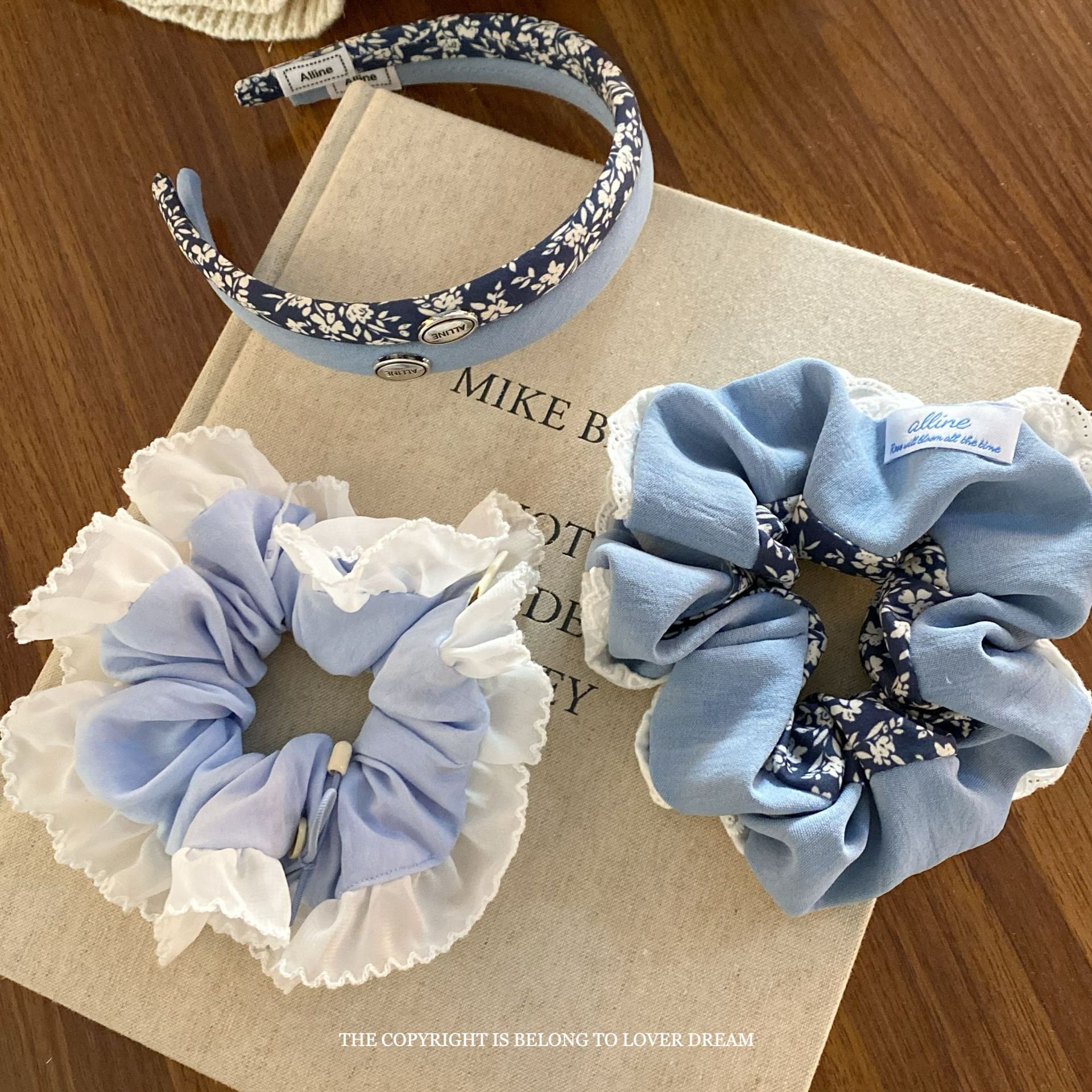 south korea ins new blue color floral letter lace lace headband fashion girl headdress literary elegance hair accessories