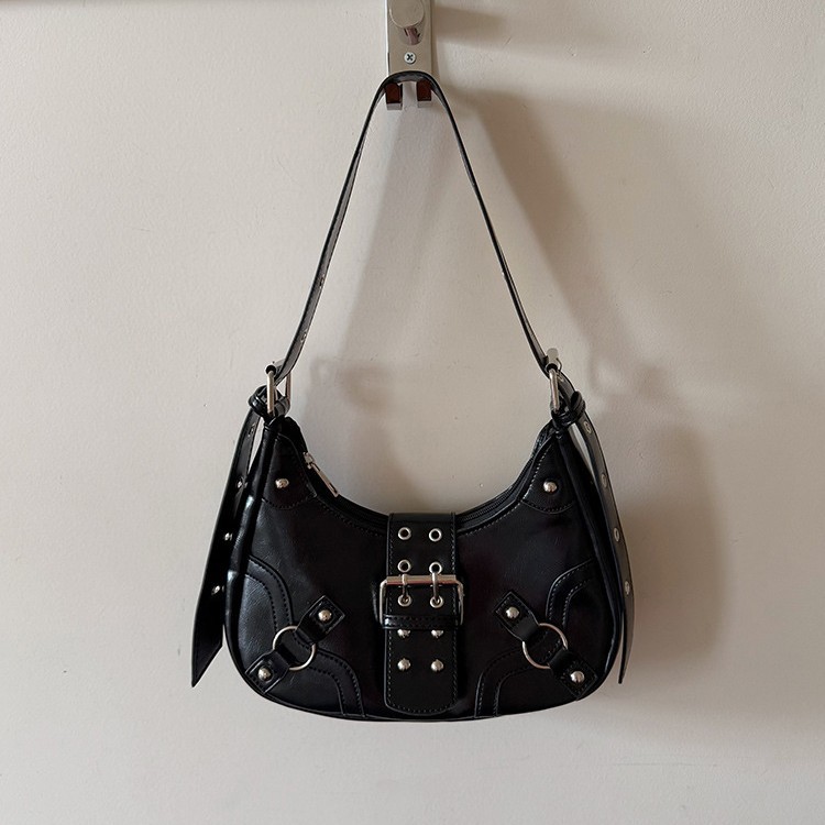 Sweet & Cool Biker Style Underarm Bag For Women 2026 New Arrival Versatile Commuter Studded Crescent Bag Shoulder Crossbody Bag - Thumbnail 4