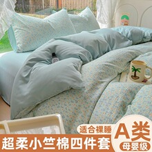 A类母婴级小竺棉四件套小清新水洗棉床单被套床笠学生宿舍三件套