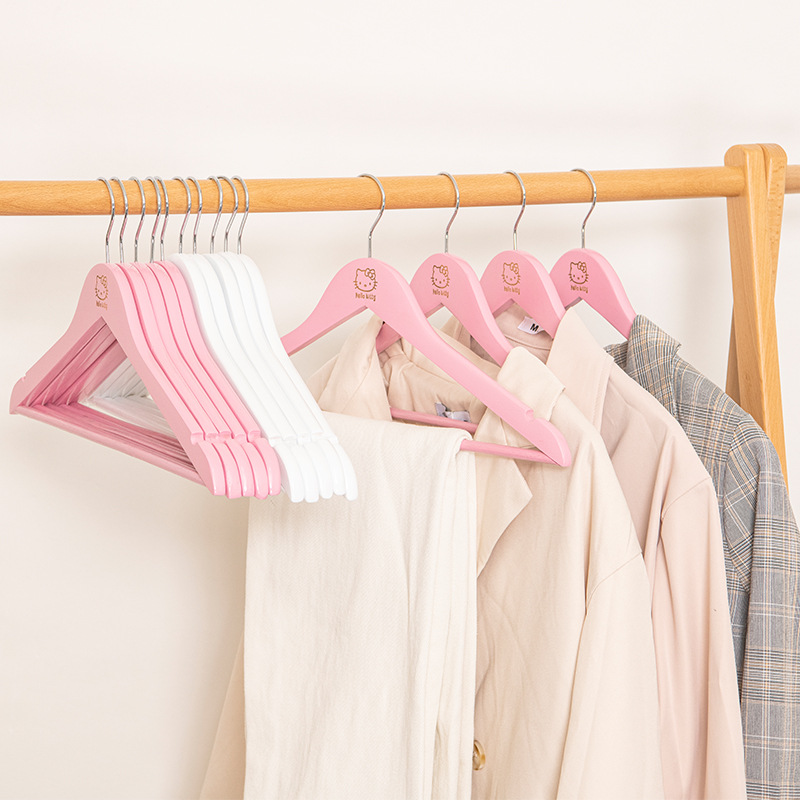 단단한 나무 핑크 걸이 바지 클립 바지 랙 귀여운 일본 소녀 의류 상점 미끄럼 방지 원활한 가정용 후크 나무 옷걸이