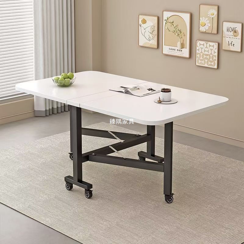Mesa plegable, mesa de comedor doméstica pequeña, mesa de comedor móvil con ruedas, mesa de comedor de alquiler simple, mesa deslizante