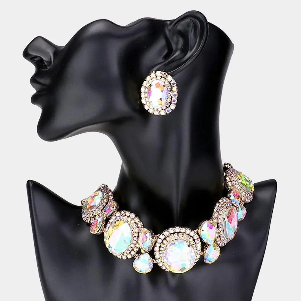 Conjunto de joyería redonda de venta caliente europeo y americano collar de diamantes de imitación exagerado aretes simples accesorios de vestido Jewelry Set