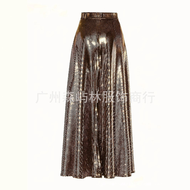 European and American New Halloween 70 s Hippie Elderly Disco Bronzing Square Performance Big Swing Skirt