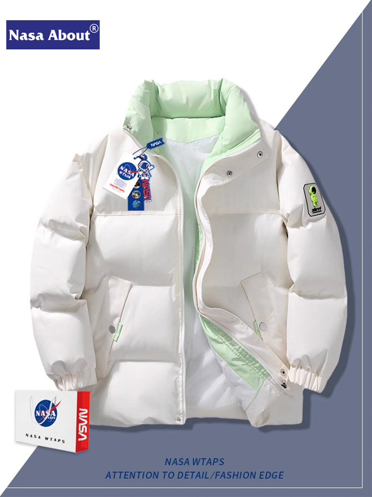 NASAダウン綿服2024男性コートのトレンドがゆるい秋冬服が香港風学生防寒パン服を厚くしている