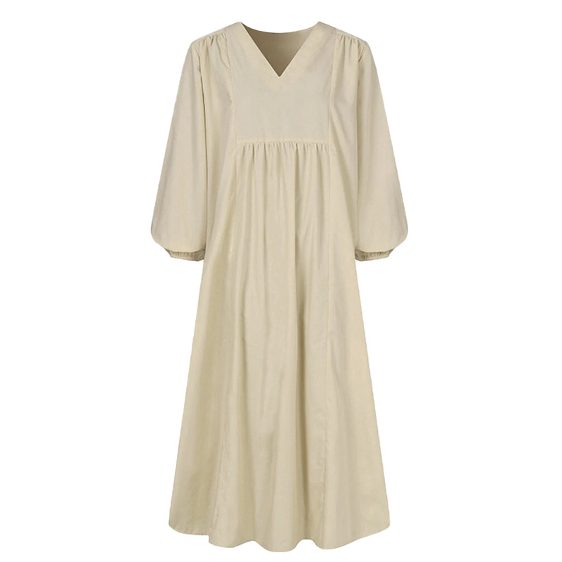 2025 Autumn New Clothing Fashion Women's Cotton Linen Loose Lantern Sleeve European And American Dress_ecoleips.com