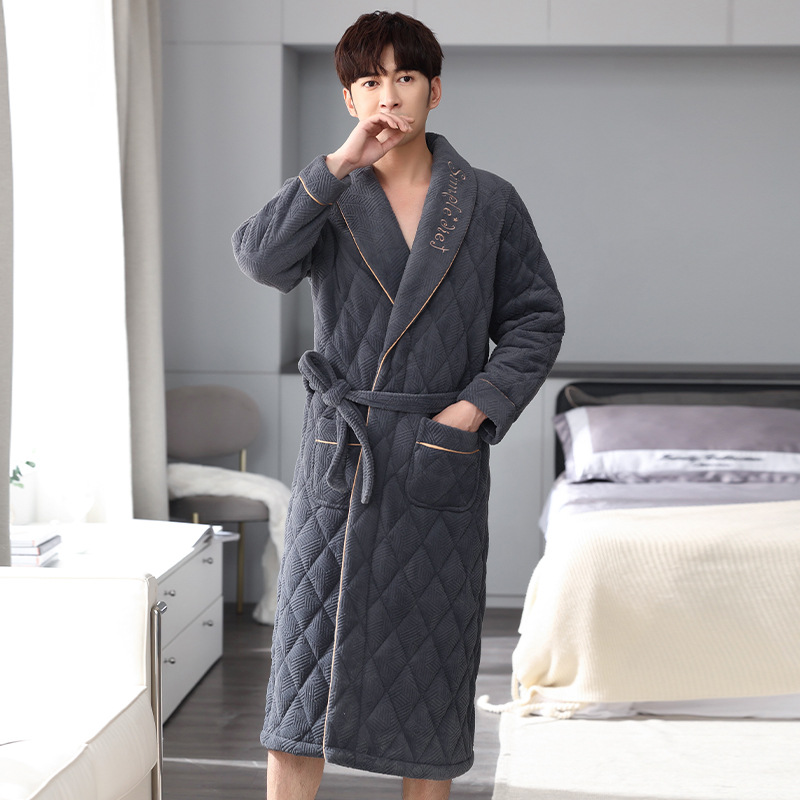 Men's demi-season insulated long bathrobe