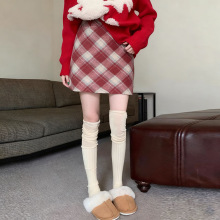 2025秋冬女装新款莫代尔高腰舒适显身材百搭五分裙复古格子短裙TM