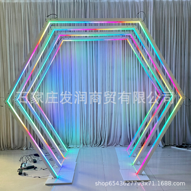 Cross-Border Influencer Wired Tunnel-Style Geometric Metal Arch Wedding Party Welcome Decoration Led Colorful Bracket Door