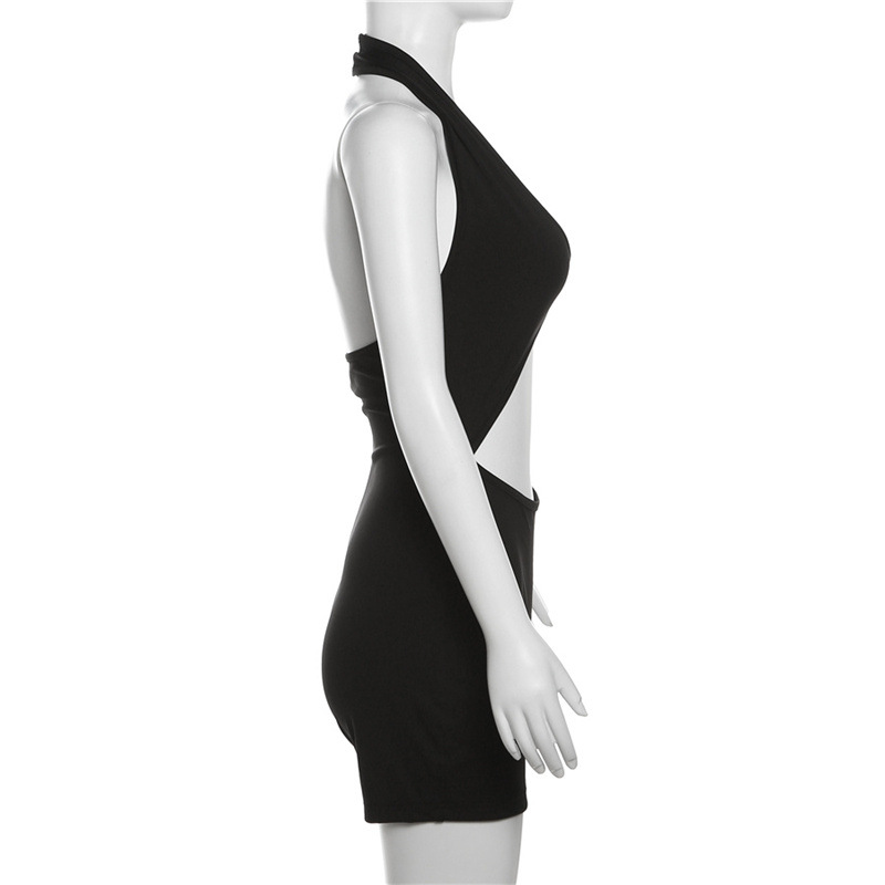 Autumn Winter Women Clothing Halter Sexy Backless Slim Fit Hollow Out Cutout Leggings Jumpsuit for Women