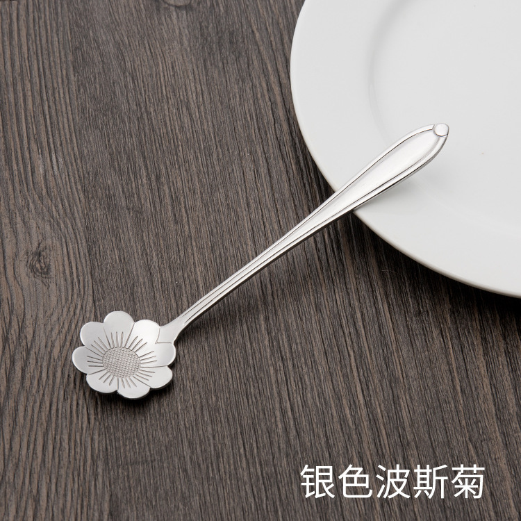 不锈钢勺子家用金色樱花勺甜品勺创意咖啡搅拌勺结婚伴手礼小勺子|undefined