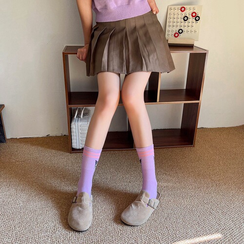 Japanese cartoon socks for women, purple combed cotton mid-calf women’s socks, cute little witch stockings, dropshipping