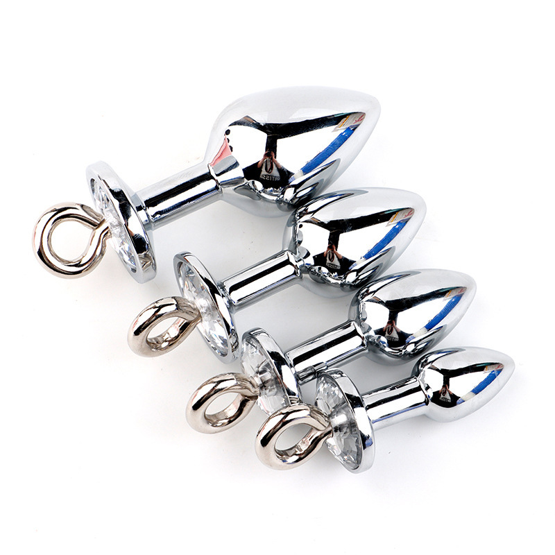 Metal Anal Plug with Diamond-Studded Pull Ring, Silver Aluminum Alloy, Wearable Design — detail image 22