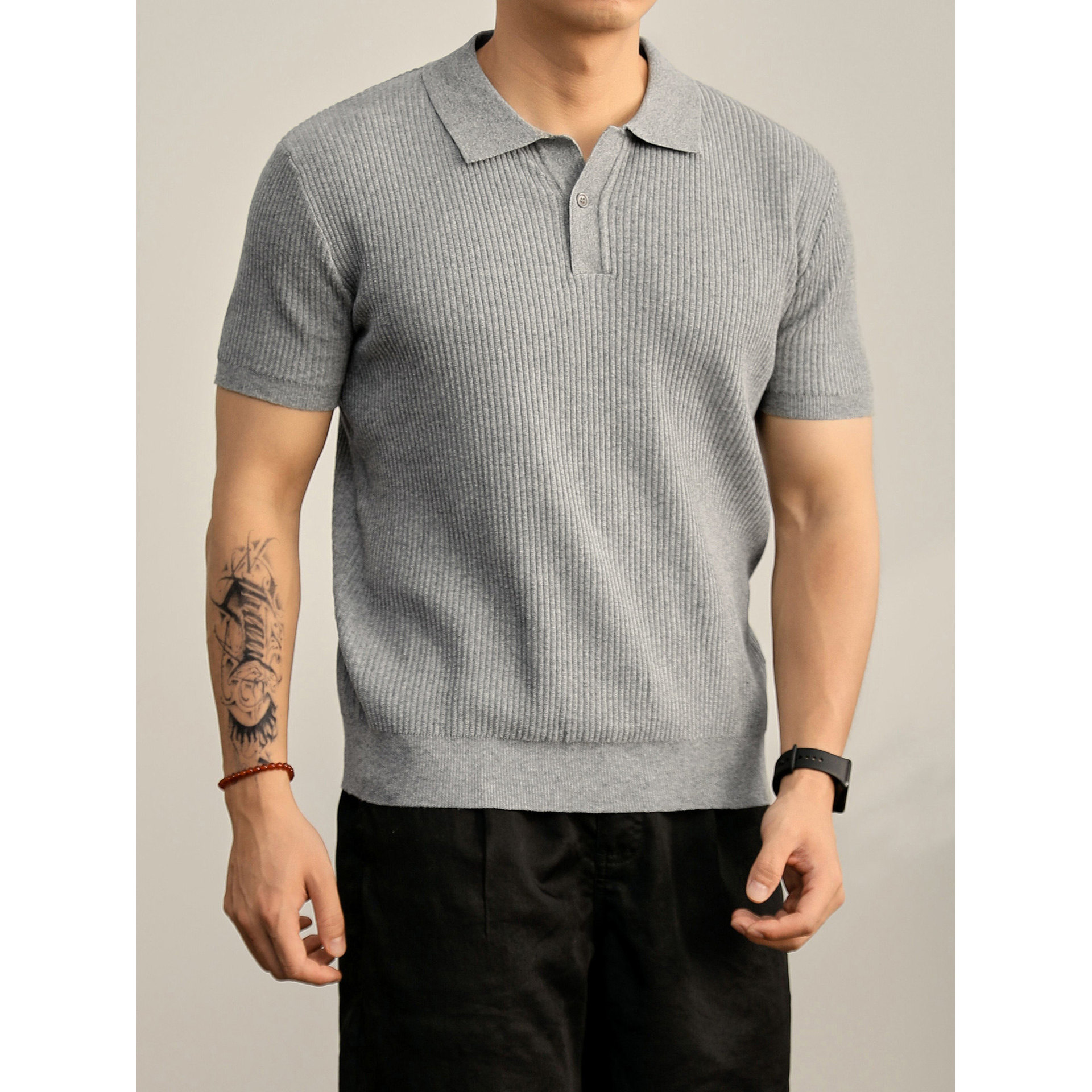 Polo camiseta de punto camiseta de manga corta camiseta de hombre cuello en V Paul rayas viejas líneas de negocios de verano fábrica transfronteriza mayorista