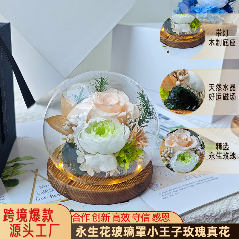 Flores de cristal transfronterizas globo esférico de cristal con lámpara rosa flores secas para regalo de día de San Valentín