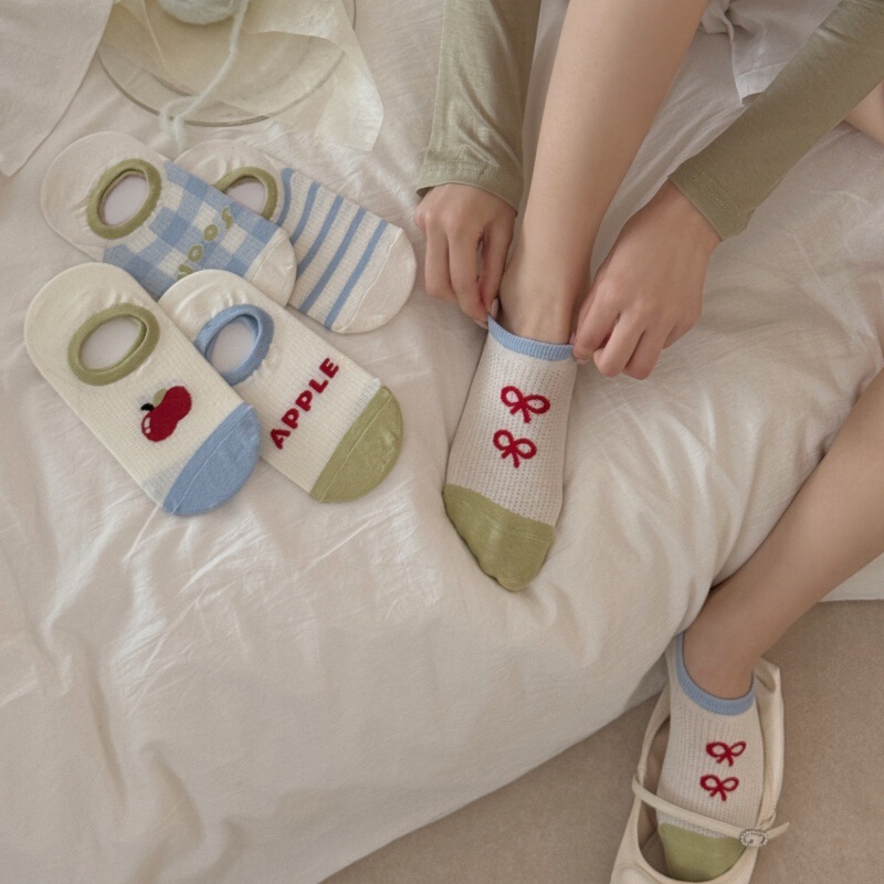 2026 New Style Blue-Green Color-Blocking Ankle Socks Korean Style Butterfly Bow Invisible Socks Ins Japanese Style Combed Cotton Socks 2026 New Style Blue-Green Color-Blocking Ankle Socks Korean Style Butterfly Bow Invisible Socks Ins Japanese Style Combed Cotton Socks