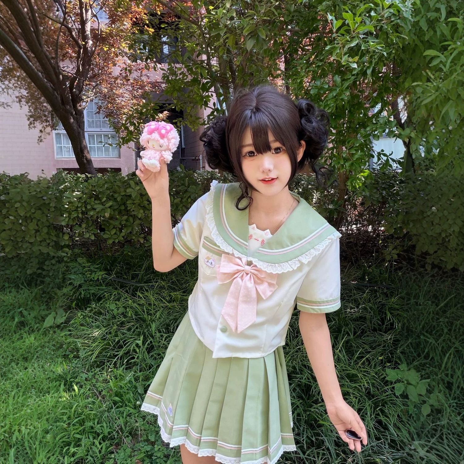 Sakuragawa Yue JK【Blue and White Cherry Blossom】Original Authentic Sailor Suit Summer Fresh College Style Uniform Pleated Skirt Set