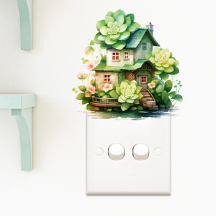 Green plant cabin wall stickers self-adhesive bedroom living room switch waterproof decoration beautification foreign trade direct mining switch stickers