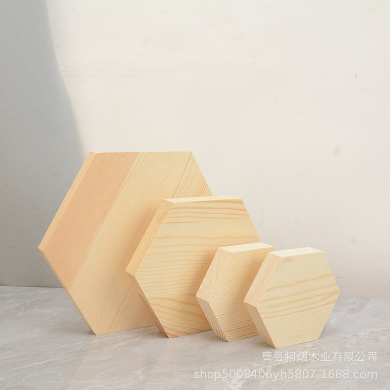 樟子松桐木片正方六边形多边形 木质摆件DIY定制手工制品原料批发