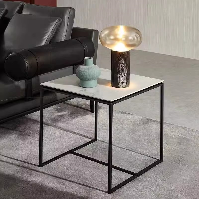 Mesa lateral de sofá de pizarra de roca, mesa de esquina de celebridades de Internet de alta gama de lujo ligero, mesa de borde estrecho, mesita de noche, sala de estar, mesa de centro cuadrada minimalista, mesa baja