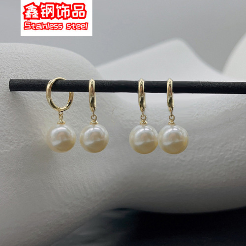 Titanium Steel Pearl Earrings for Women Cross-border New Trendy Niche Design Ear Clip Korean Style Internet Famous Ear Drop Earring Jewelry 