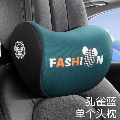 Cartoon Car Headrest, Car Headrest - diamond-bear-memory-foam-headrest-peacock-blue