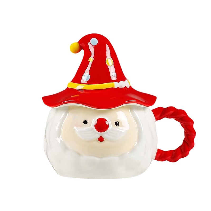 Gorro mágico de Navidad Taza para anciano con tapa Taza de agua de cerámica de forma linda con personalidad Taza de agua potable de alto valor
