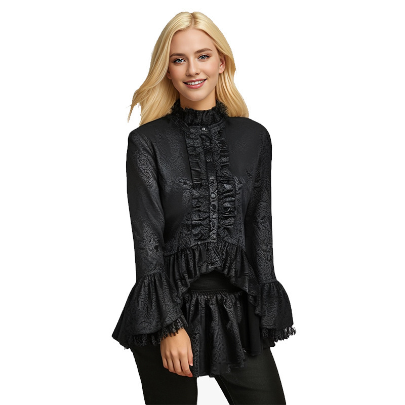 Medieval stand collar bell sleeve shirt cos victorian costume court gothic lace top