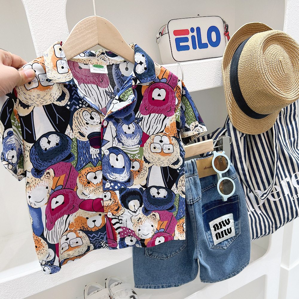 Camisa de verano para niños camisa de flores 2024 para niños medianos y grandes camisa casual para niños solapa ropa de playa estilo de vacaciones manga corta