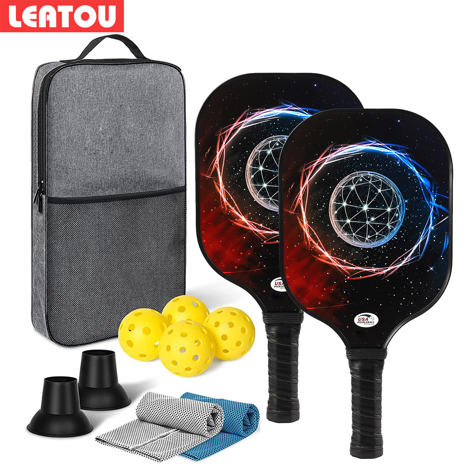 Pickleball racquet with fiberglass UV printed patterns, company event, parent-child outdoor sports game, one-piece drop shipping.