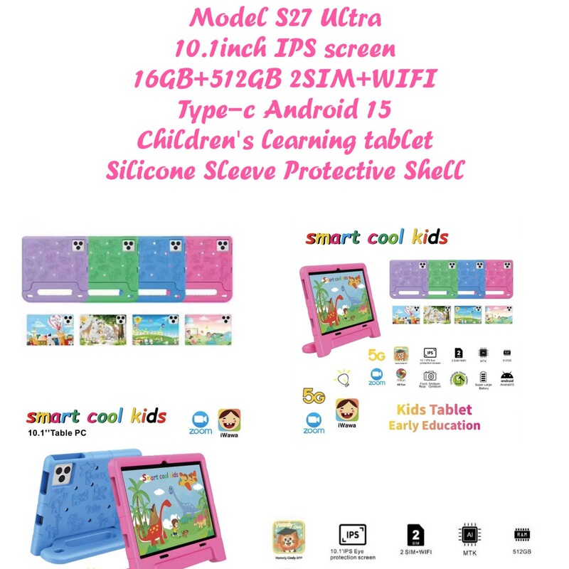 Cross-Border 10.1inch Smart Cook Kids Tab S27 Ultra Pro Anti-Fall Tablet Wholesale