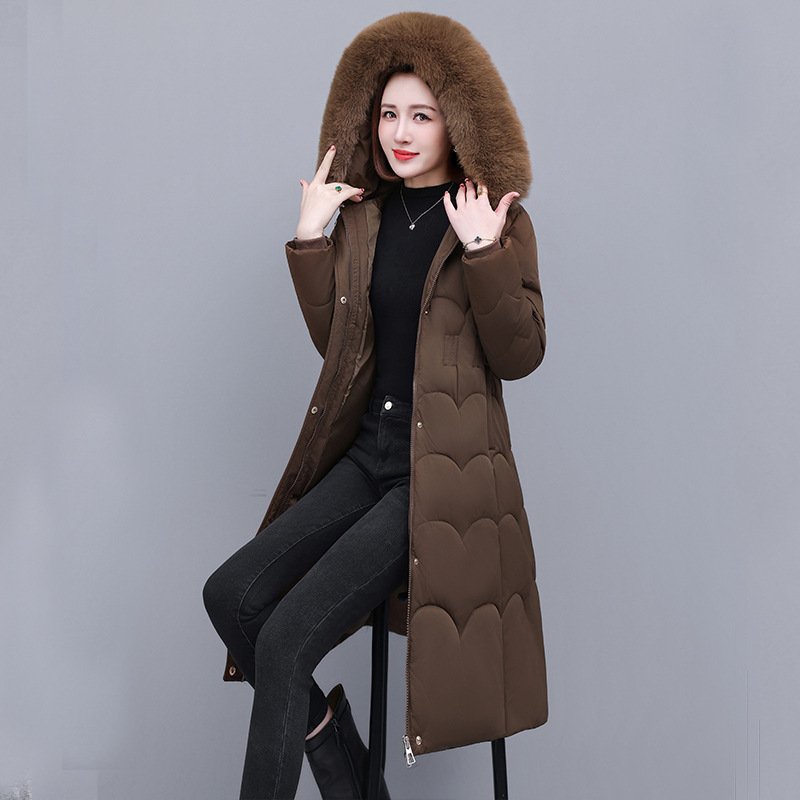 Winter New Women's Extra Long Over-The-Knee Cotton Coat Korean Hooded Jacket Thickeneded Warm Cotton Coat Windproof Loose and Versatile