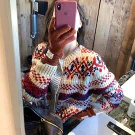 复古提花针织开衫女100纯羊毛衫欧货秋冬加厚慵懒风羊绒毛衣外套
