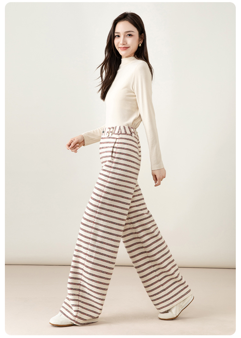 Quần culottes nữ ống rộng cạp cao sọc kẻ phong cách vintage — sọc đỏ chi tiết 27
