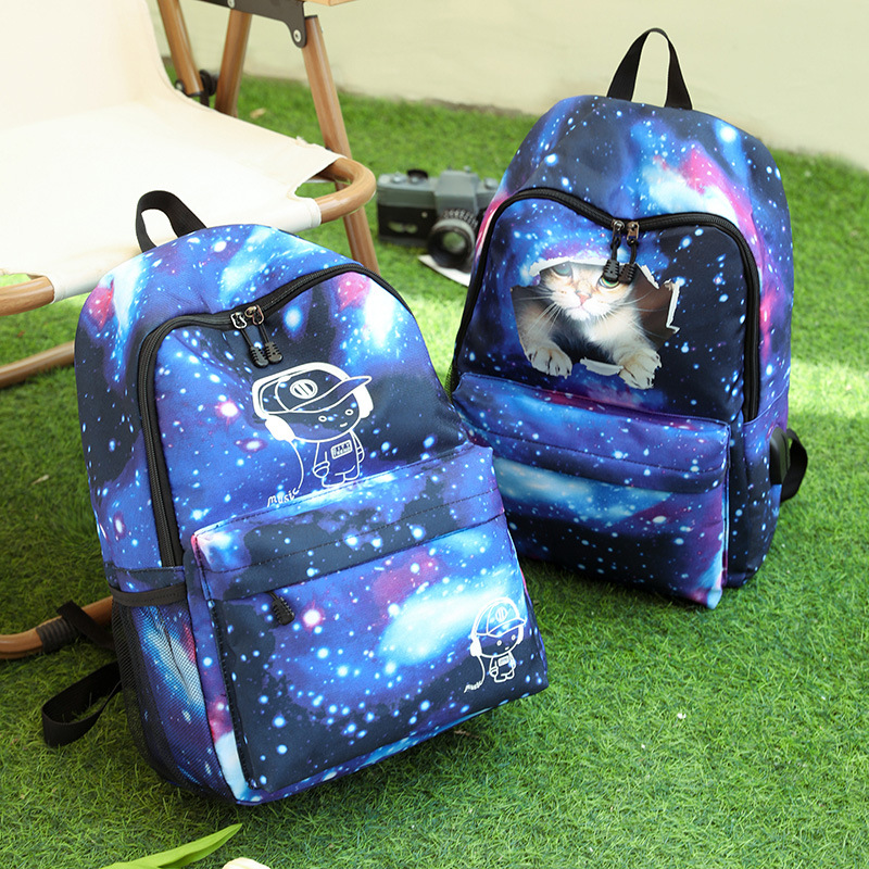 Can make patterned starry night light backpack with multifunctional USB charging, student backpack, sports and leisure_voghion.com