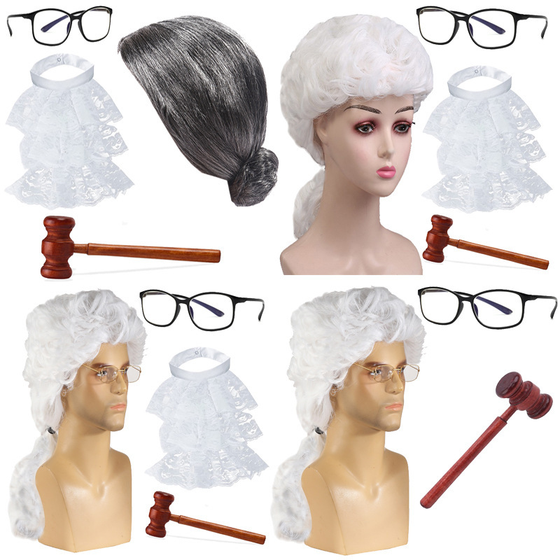 Halloween lawyer wig role play wig stage performance colonial judge wig play white hair curly hair