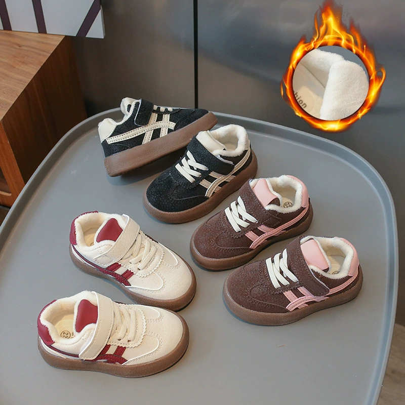Детская спортивная обувь 2025 осень и зима для мальчиков и девочек маленькая белая обувь плюс бархатная теплая обувь