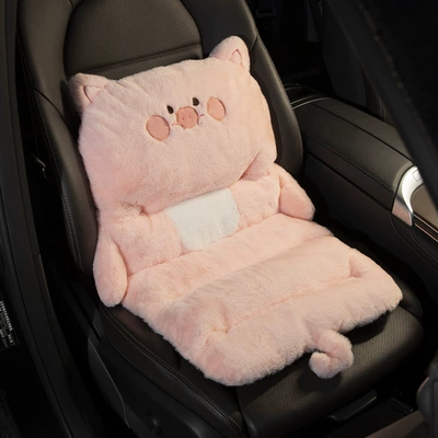 Car cushion waist support integrated Wool pad - pink-pig