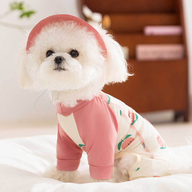 Ropa de protección solar al aire libre de primavera y verano para perros, ropa fresca de cuatro pies con impresión completa de frutas, ropa de peluche para mascotas para perros pequeños