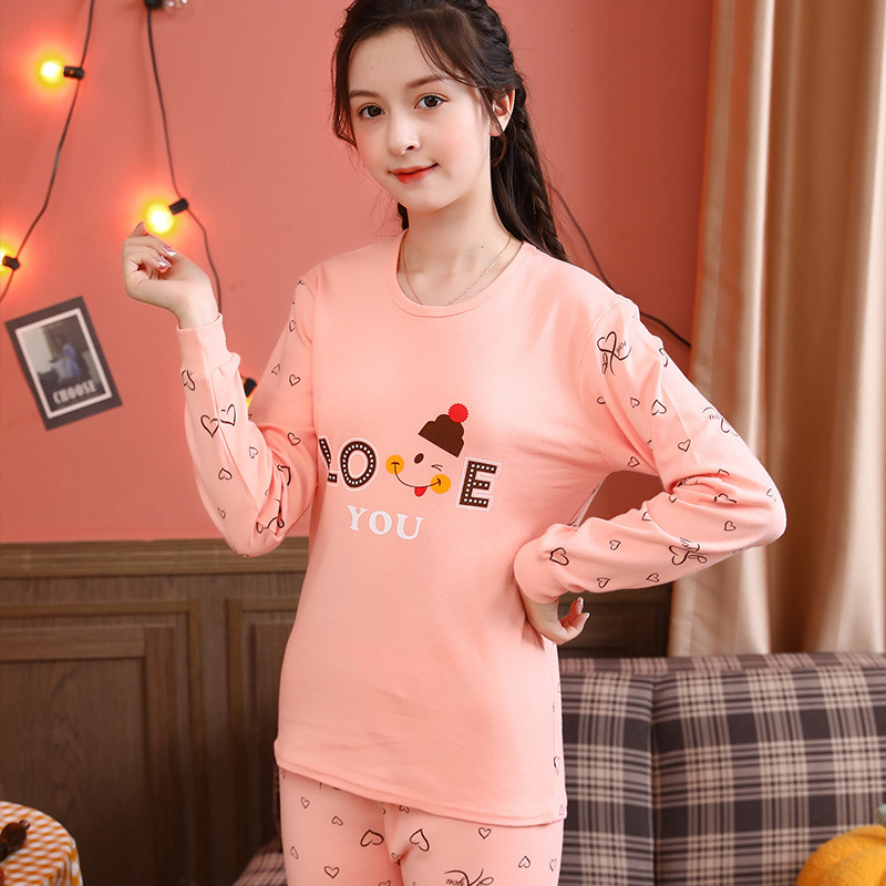 Otoño e Invierno de los niños ropa de otoño pantalones largos juventud algodón cuello redondo ropa interior traje niños y niñas pijamas calientes suéter de algodón