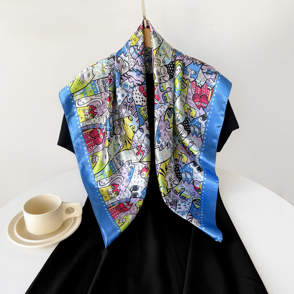 Femmes Élégant Style Vintage Dessin Animé Polyester Écharpe En Soie display picture 19