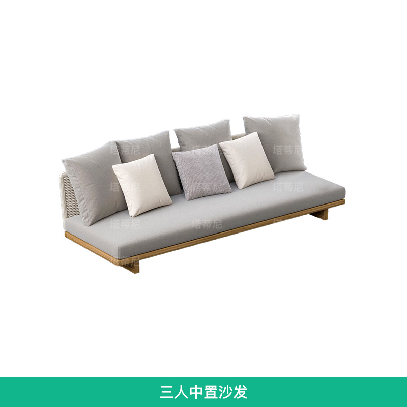 Sofá de patio exterior, conjunto de muebles para jardín y balcón, sofá de ratán y teca resistente al agua y al sol para terraza de villa.
