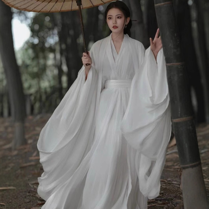 Hua Chao Ji [Frost White] Original New Straight-fringing Improved Han Elements Wei-Jin White Hanfu Female Cool Super Immortal