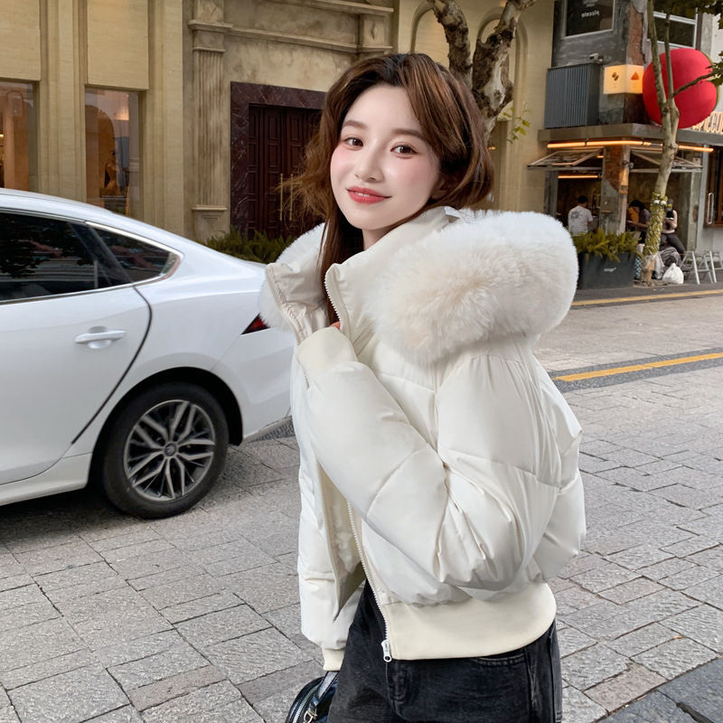 Oversized Fur Collar Short down Jacket for Women 2025 Winter Fashion Young Stylish White Duck down Versatile Warm Coat Trendy