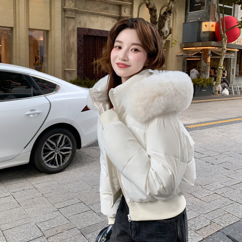 Oversized Fur Collar Short down Jacket for Women 2025 Winter Fashion Young Stylish White Duck down Versatile Warm Coat Trendy