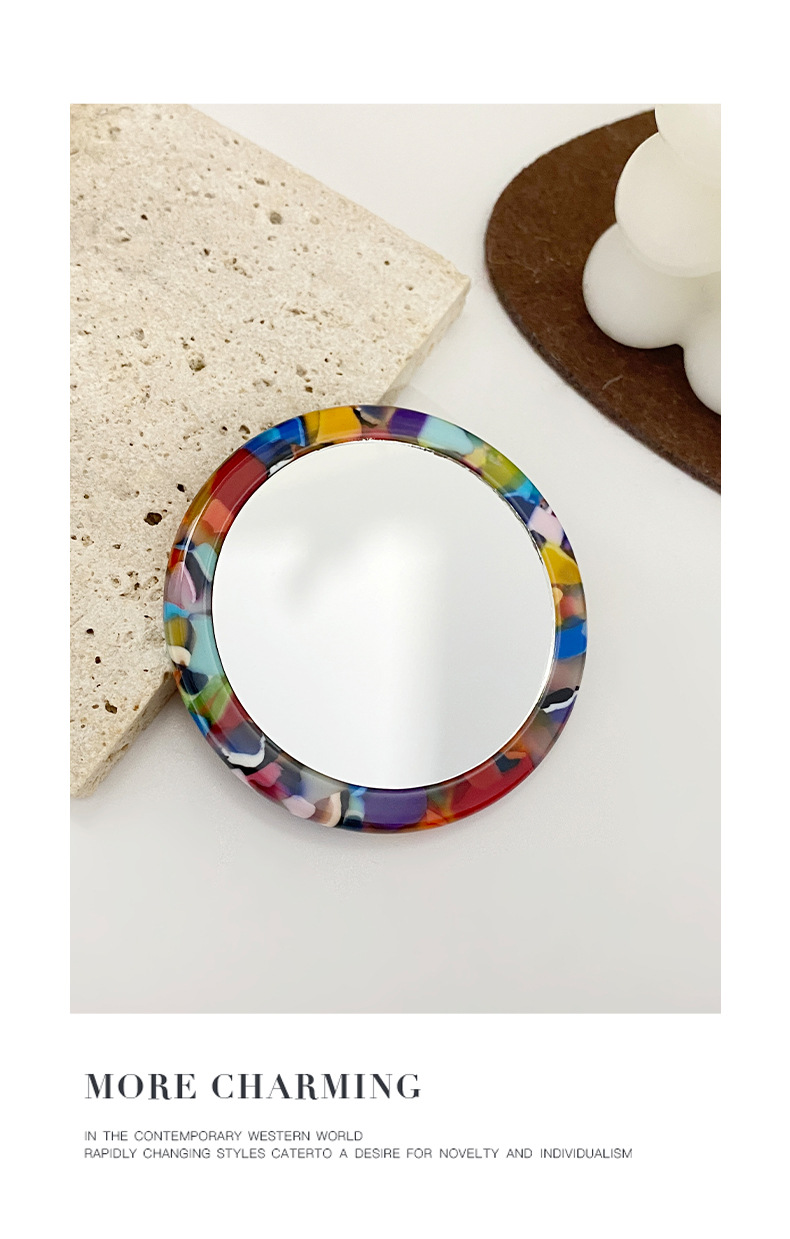 Simple Acetate Color Small Portable Round Makeup Mirror display picture 1