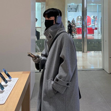 ASCLO秋冬大衣中长款过膝加厚风衣韩版单排扣小众设计毛呢外套男