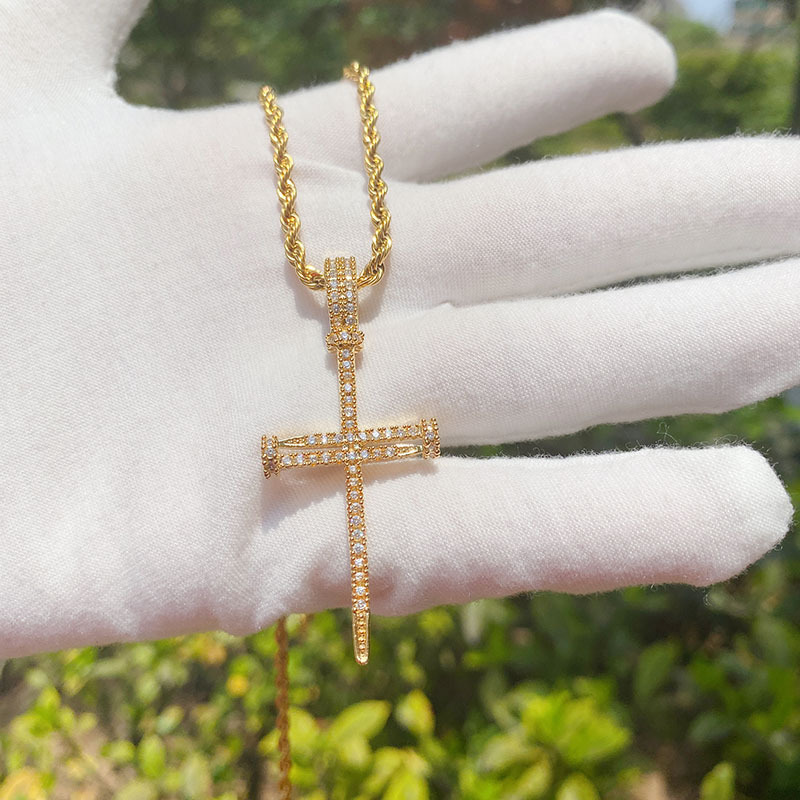 Zircon Inlay Material Pendant Necklace Classification Titanium Steel Copper Plating Inlay Geometric Cross Zircon Pendant Necklace