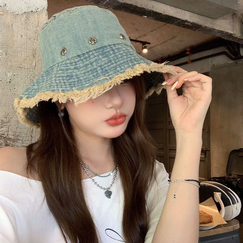 Retro japonés hace viejos sombreros de pescador de vaqueros de borde de lana para mujeres de verano versátil gorra grande para mostrar la cara pequeño sombrero solar
